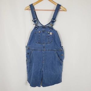 Carhartt Medium Wash Blue Denim Shortalls Jean Shorts Overalls Size Large 12-14